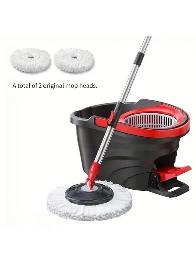 Black Red 4Pcs Wash Free Rotary Mop Set with Retractable Handle and Bucket - Image 1